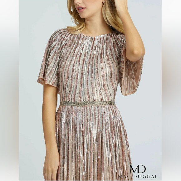 NWT MAC DUGGAL 4913M ROSE PINK FLUTTER SLEEVE GOWN - Picture 8 of 13